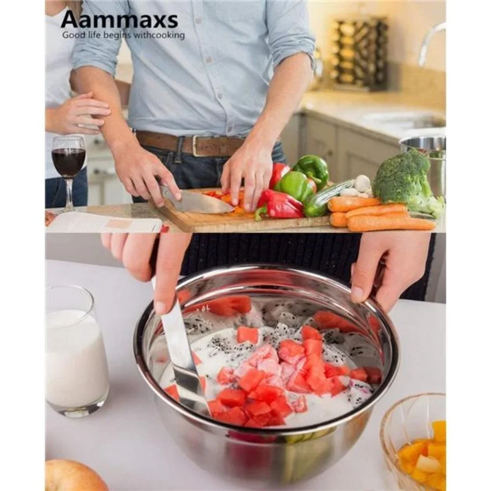 Set of 5 Stainless Steel Mixing Bowls Non Slip Colorful Silicone Bottom